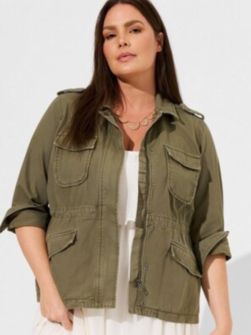 Torrid Lightweight Canvas Anorak Jacket and Shorts in Dusty Olive